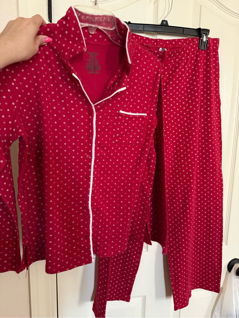 Women's Red Polka Dot Pajama Set with White Piping